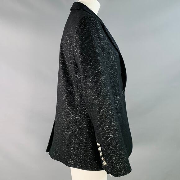 M Venus Sparkle Black Silver Wool Blend Peak Lapel Jacket Blazer - Picture 2 of 6